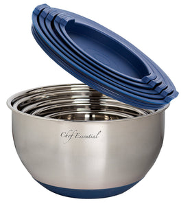 Stainless Steel Non-Slip Mixing Bowls Set with Lids and Graters, Set of 5, Blue