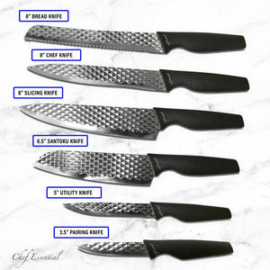 Chef Essential Kitchen Block Set with 6 Stainless Steel Knives, Chef Quality Utensils with Santoku, Paring, Carving, Utility, and Bread Cutlery, Precision Sharp Blades, All-Purpose Use
