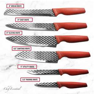 Chef Essential Kitchen Block Set with 6 Stainless Steel Knives, Chef Quality Utensils with Santoku, Paring, Carving, Utility, and Bread Cutlery, Precision Sharp Blades, All-Purpose Use