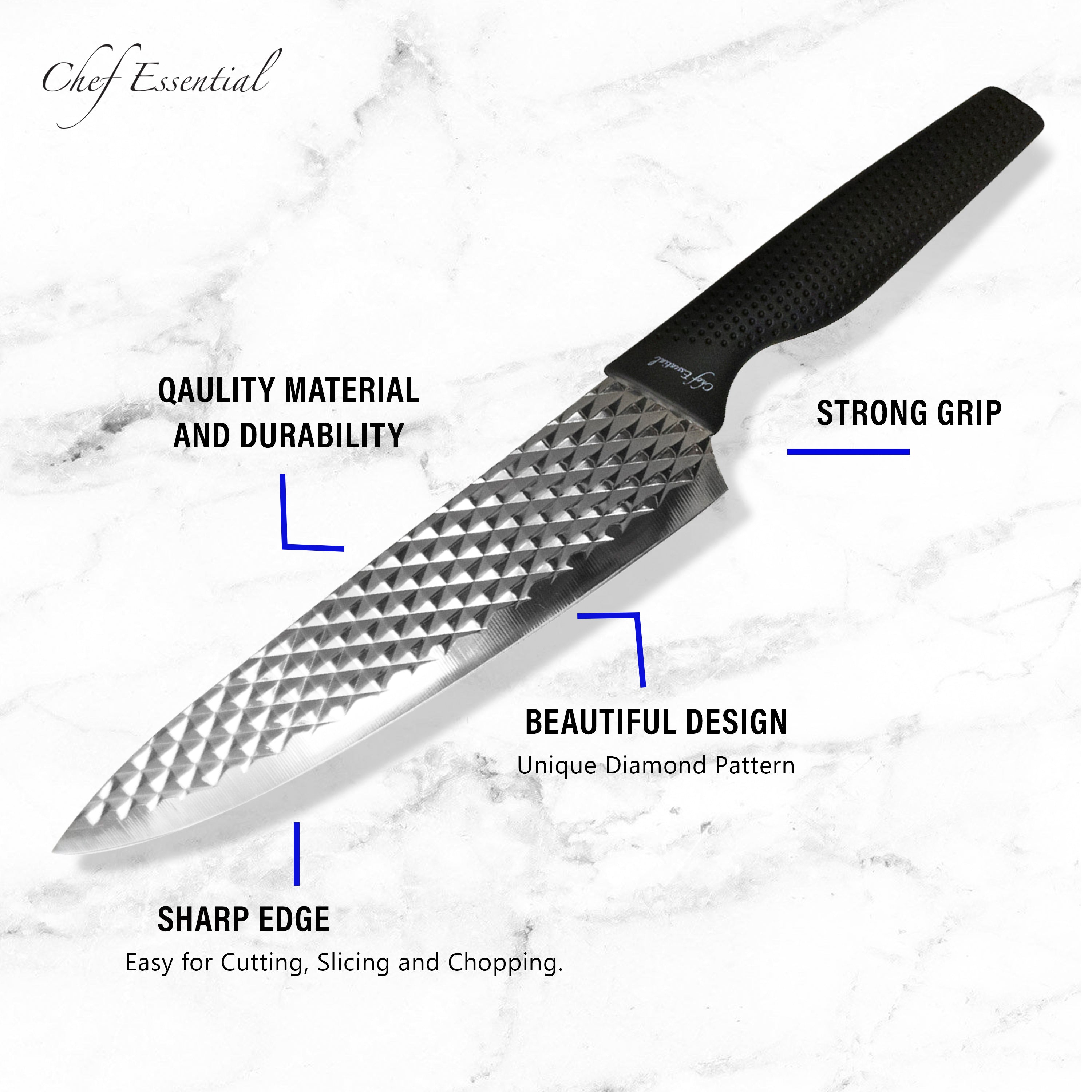 Kitsin Chef Knife Set of 6 Black Sharp Kitchen Stainless Steel Knife Set,  Dishwasher Safe